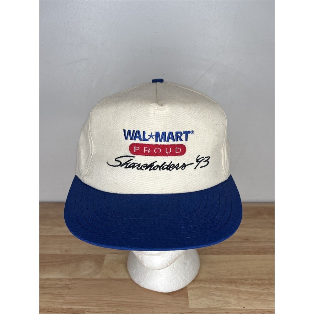 Vintage 90s Walmart Shareholders Snapback Trucker Hat Blue Off White 1993